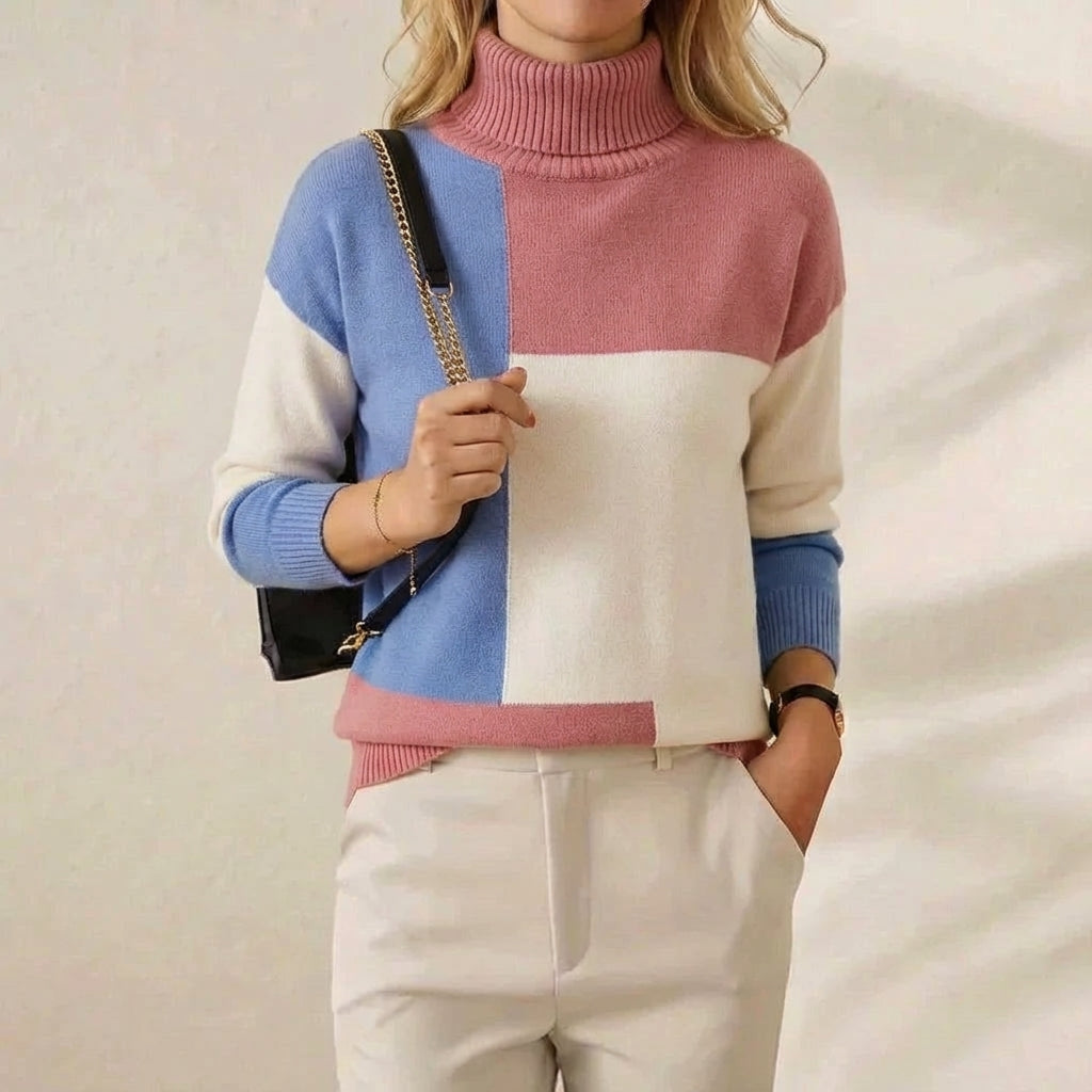 Kaschmir-Rollkragenpullover mit Farbblock