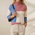 Jersey de cuello alto de cachemira con bloques de color