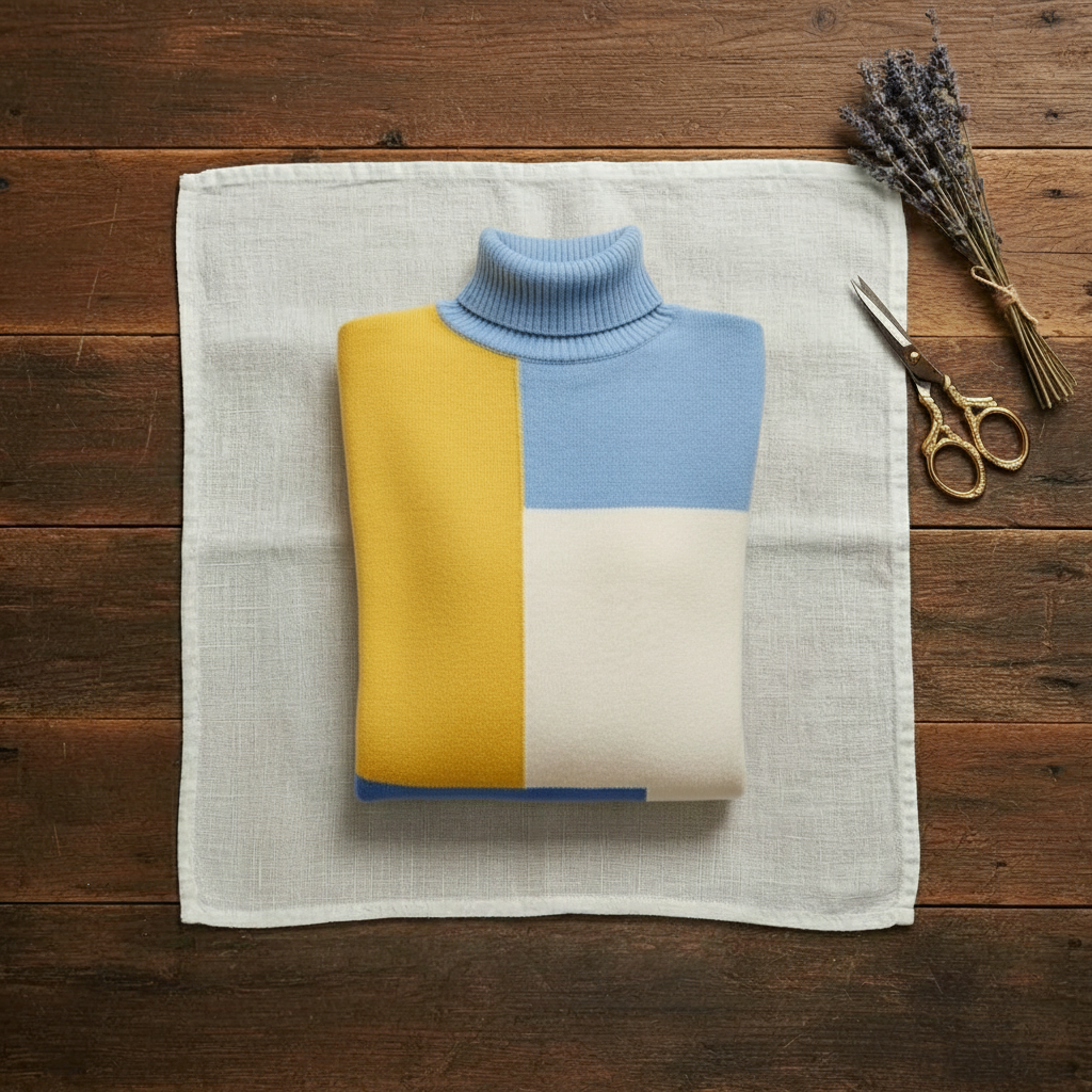 Jersey de cuello alto de cachemira con bloques de color