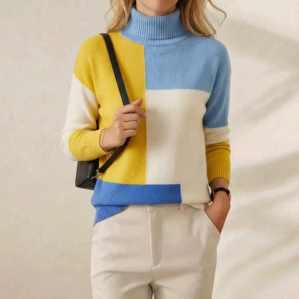 Kaschmir-Rollkragenpullover mit Farbblock