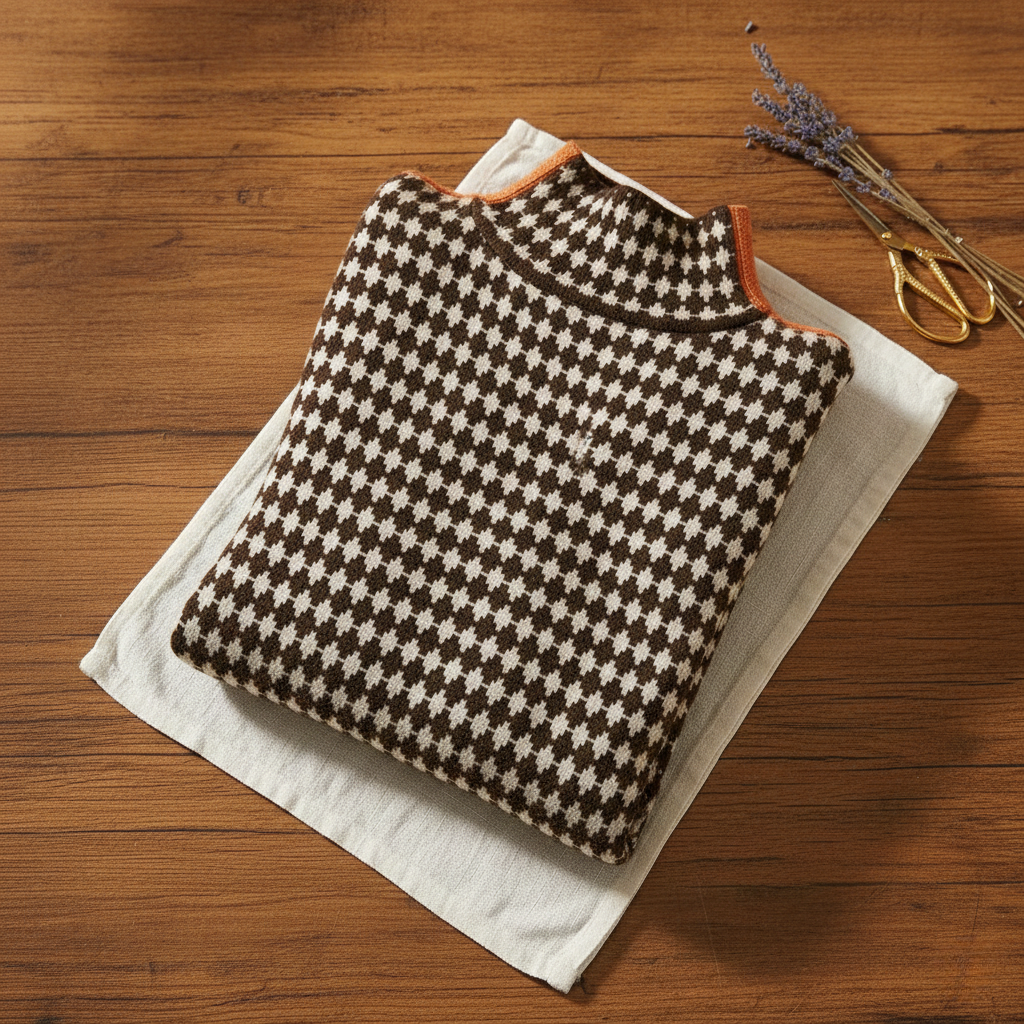 Kaschmir-Rollkragenpullover mit Kreuzmuster und Orangen Ärmeln