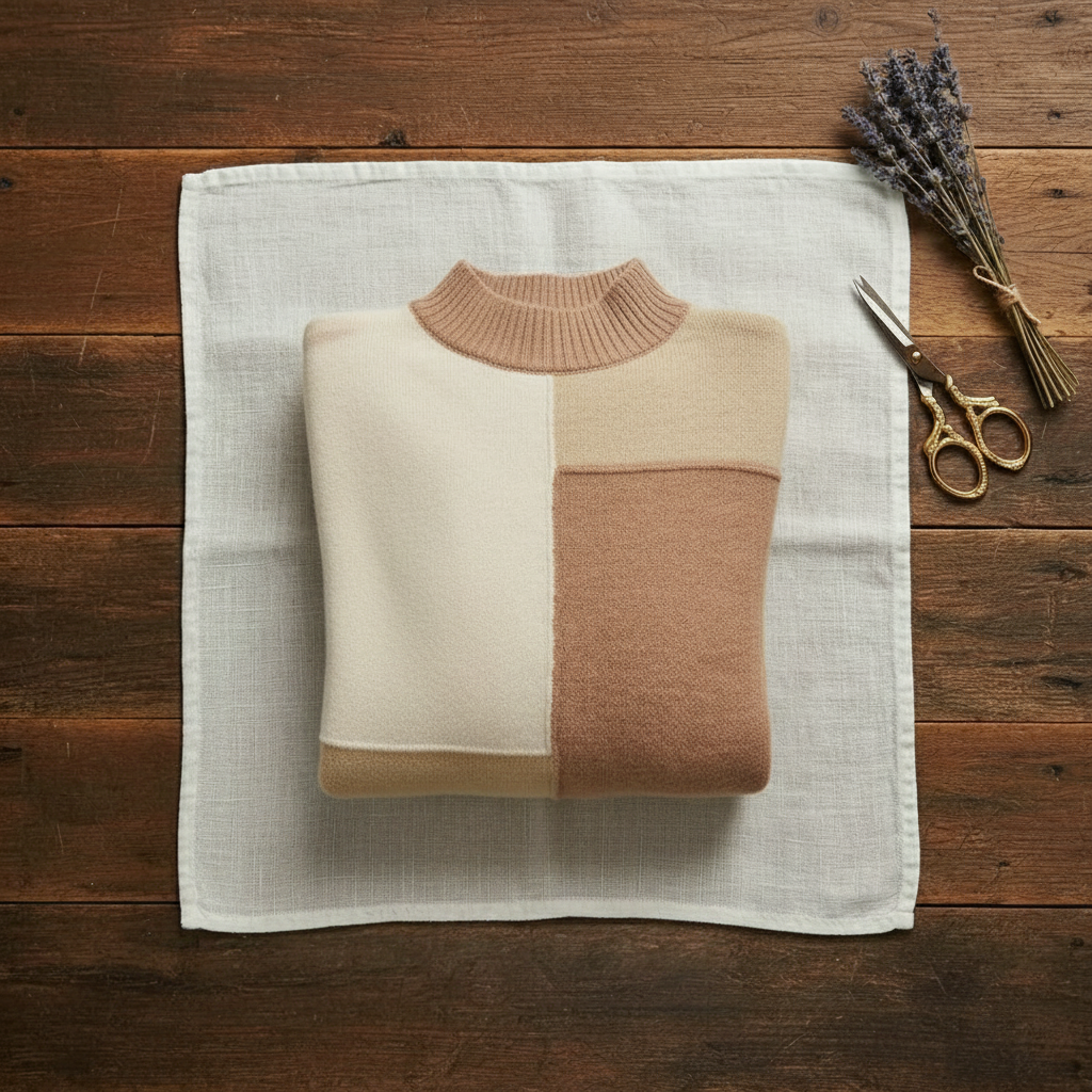 Kaschmir-Rollkragenpullover mit Farbblock