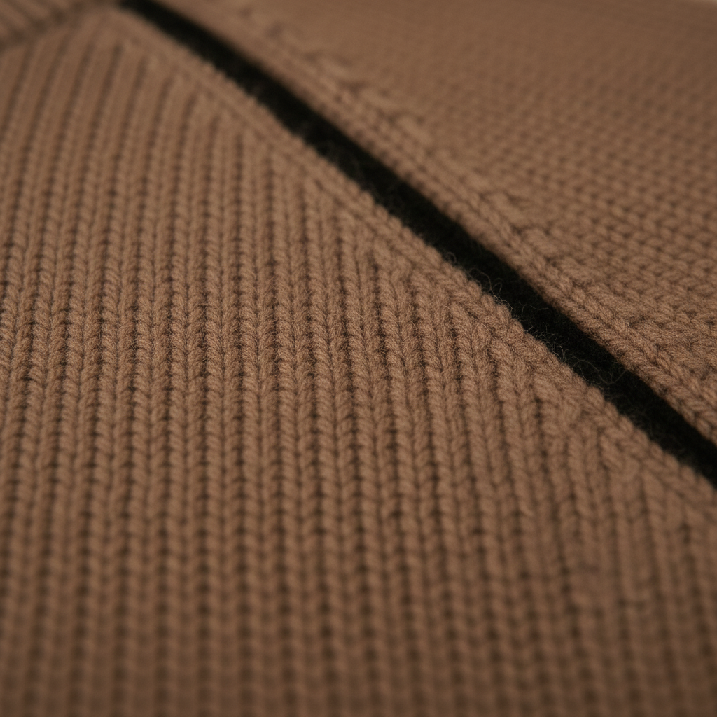 Maglione in Cashmere Moca con Accenti Neri