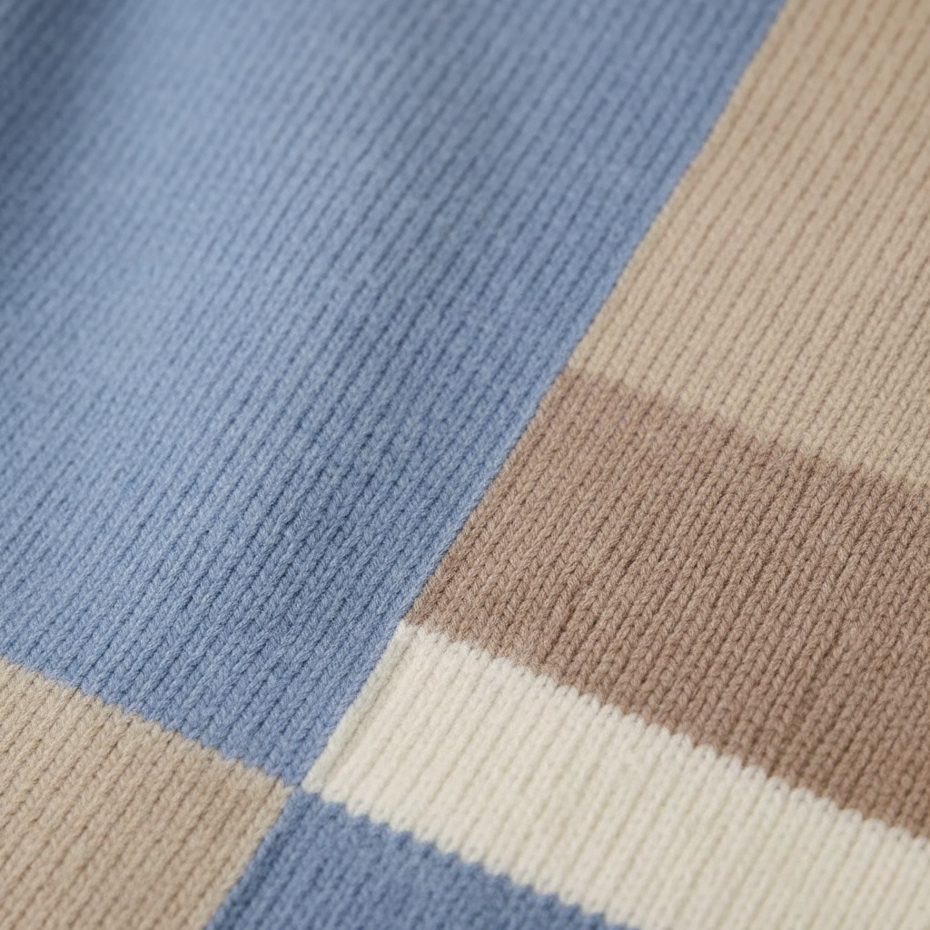 Maglione in Cashmere con Motivo a Blocchi Blu-Beige