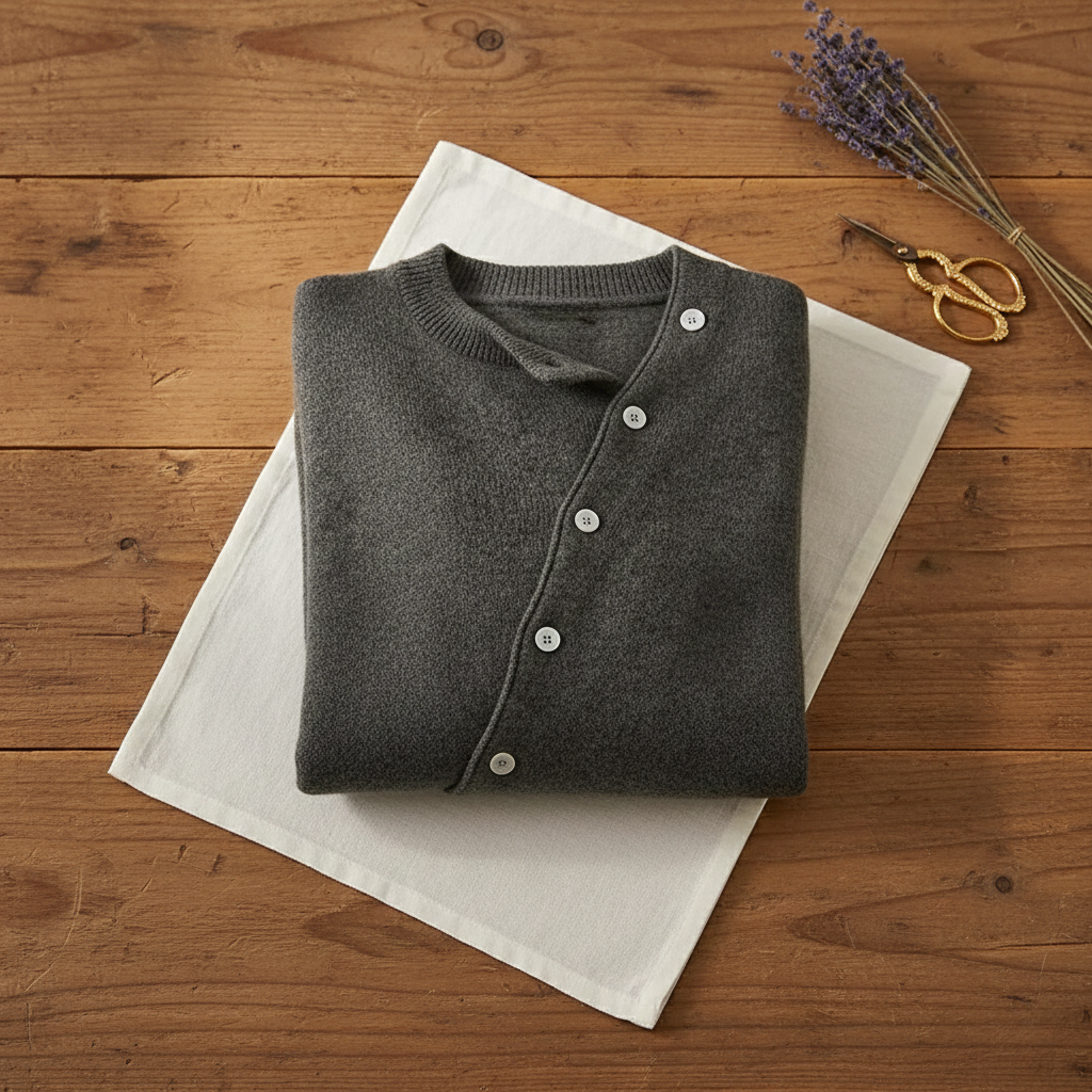 Cardigan in Cashmere con Chiusura a Bottoni Diagonale