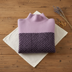 Jersey de Algodón de Cuello Alto Azul Oscuro con Zigzag