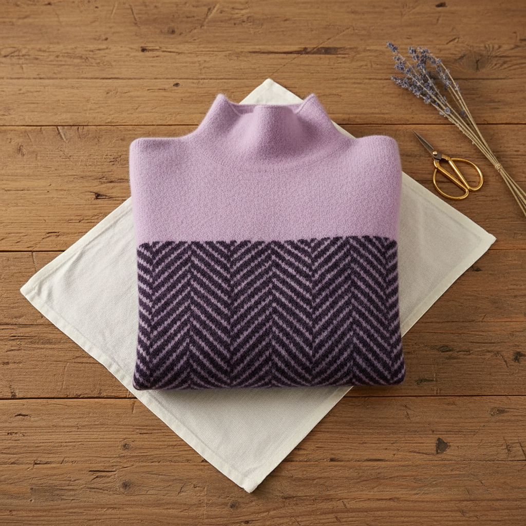 Baumwoll-Rollkragenpullover Dunkelblau mit Zickzackmuster