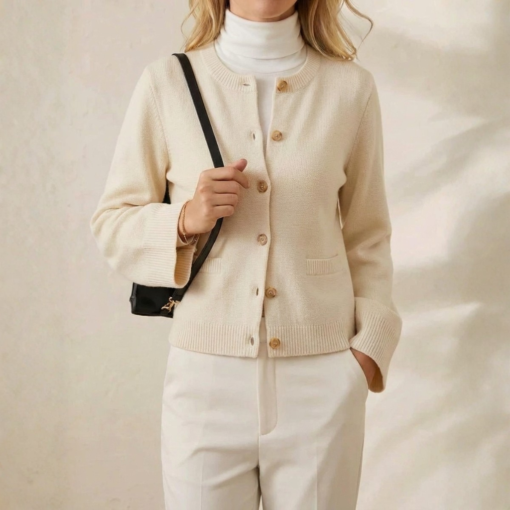 Kaschmir-Cardigan mit Rundhalsausschnitt und Rippstrick