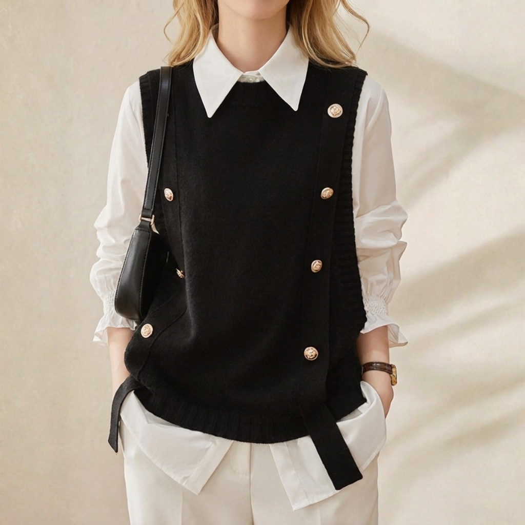 Vestsweater met kraag van kasjmier en dubbele knopen