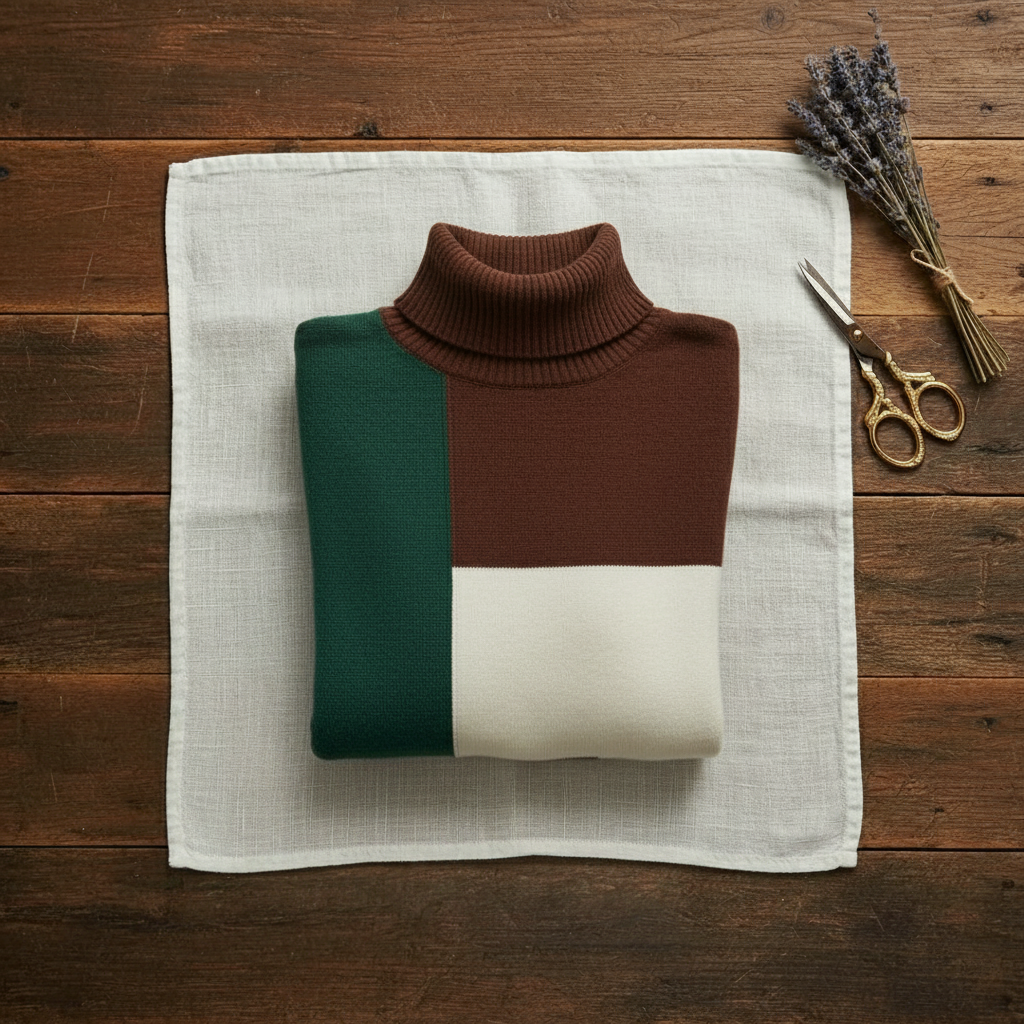 Pull à col roulé en cachemire avec color-block