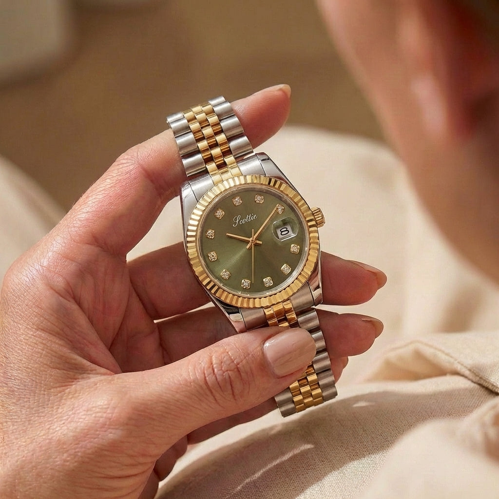 Dames Elegant Stalen Riem Kalender Horloge