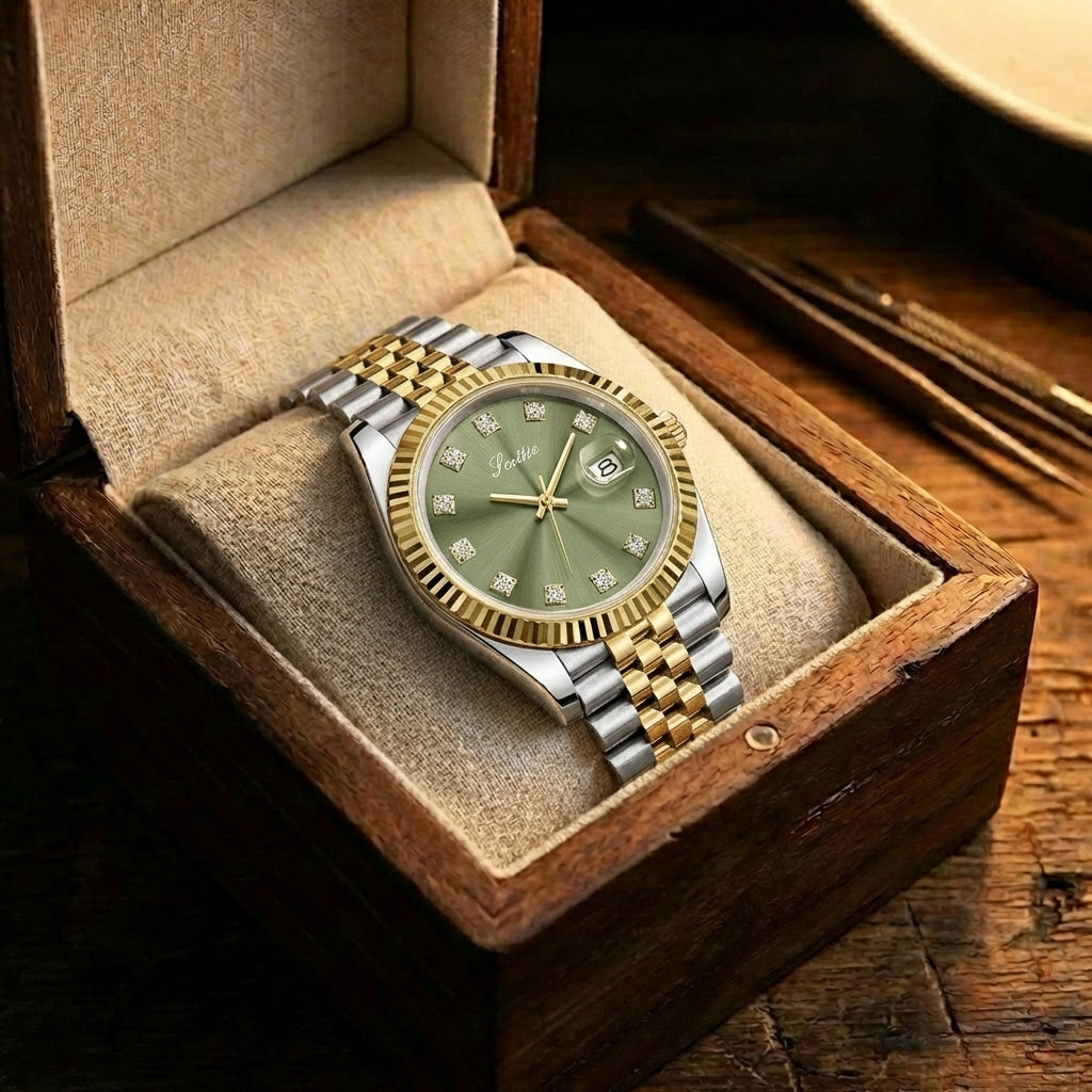 Dames Elegant Stalen Riem Kalender Horloge