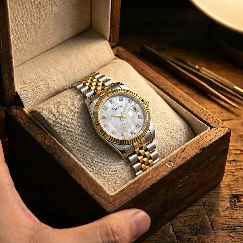 Dames Elegant Stalen Riem Kalender Horloge
