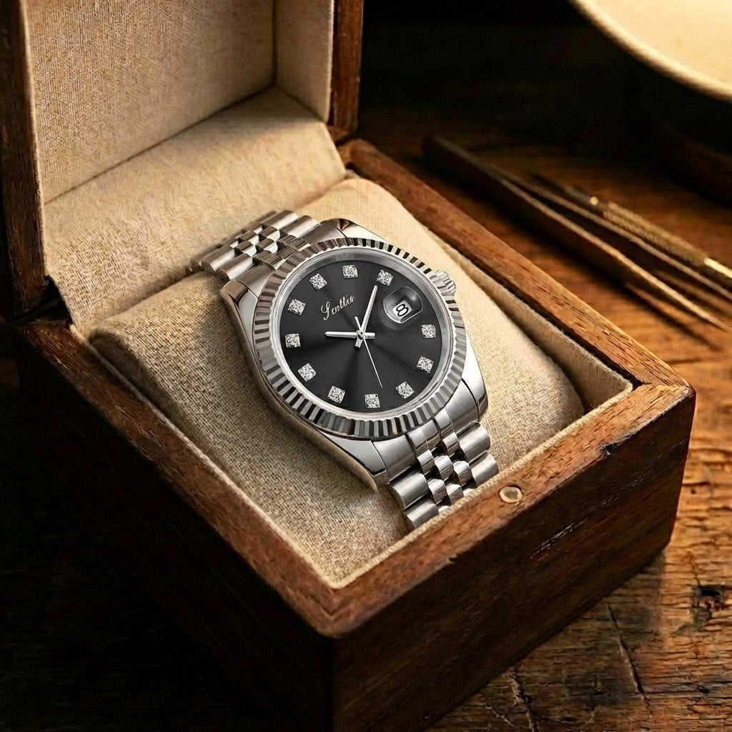 Dames Elegant Stalen Riem Kalender Horloge