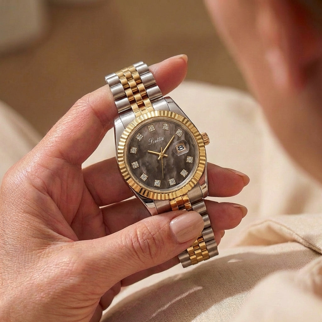Dames Elegant Stalen Riem Kalender Horloge