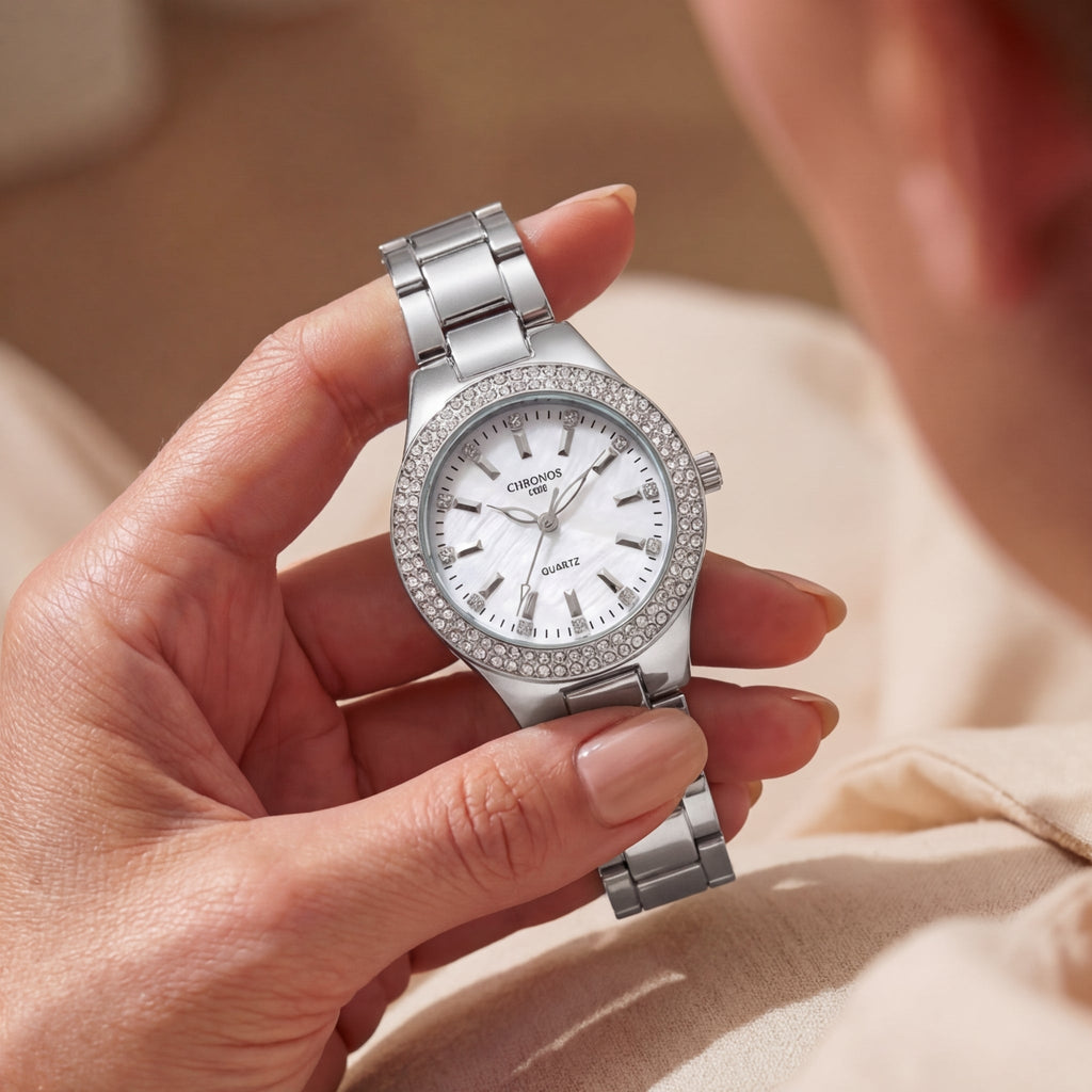 Dames Diamant Bezet Quartz Horloge