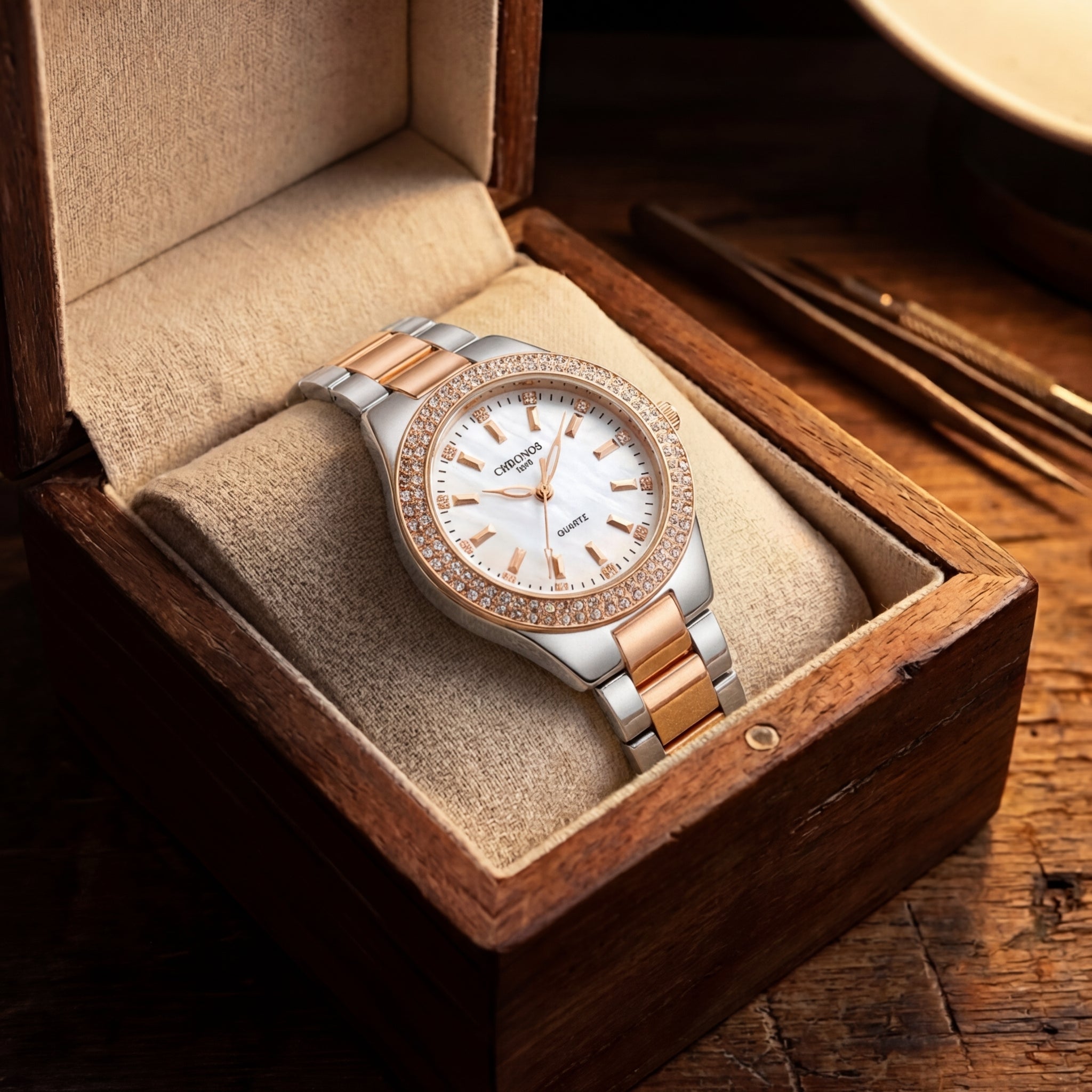 Dames Diamant Bezet Quartz Horloge