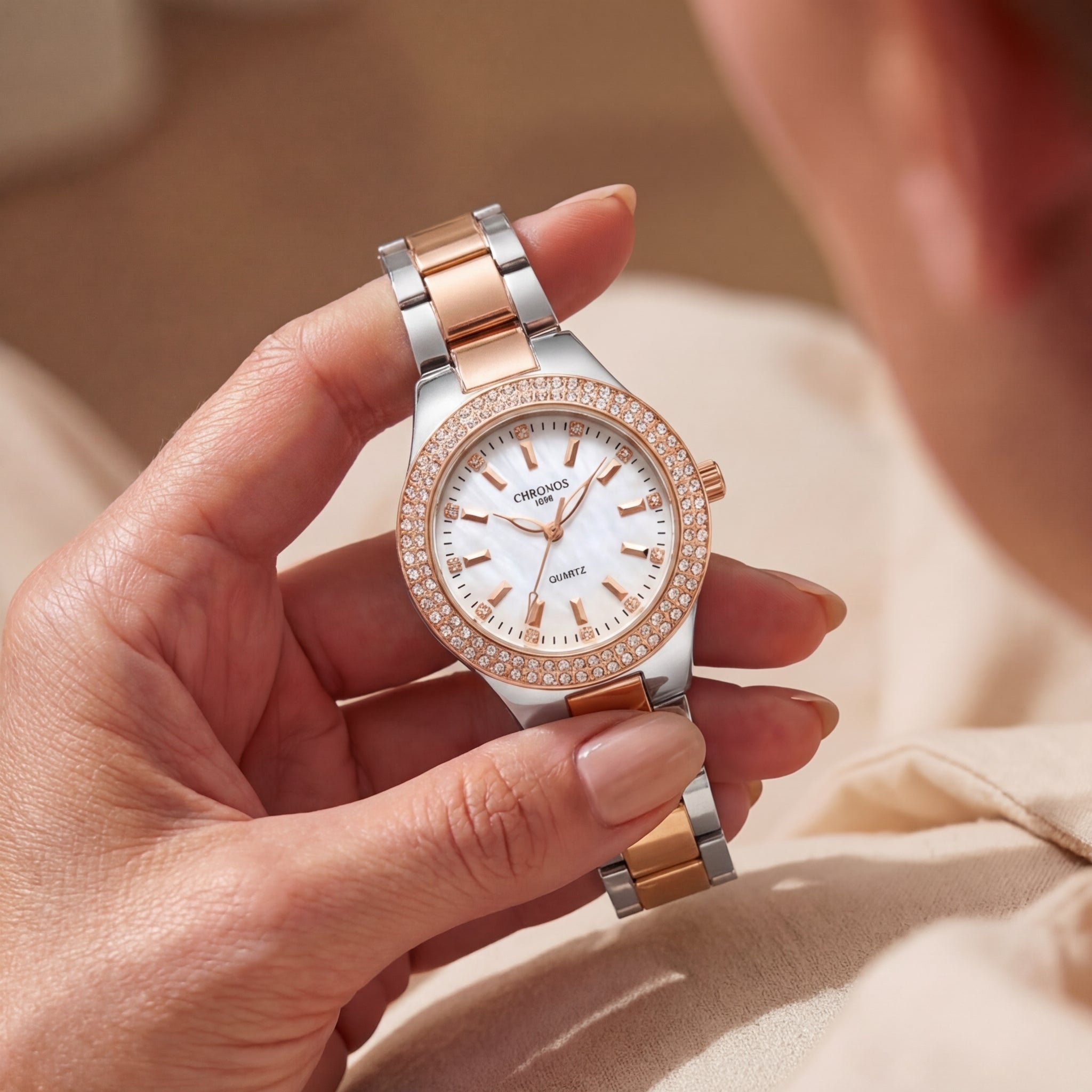 Dames Diamant Bezet Quartz Horloge