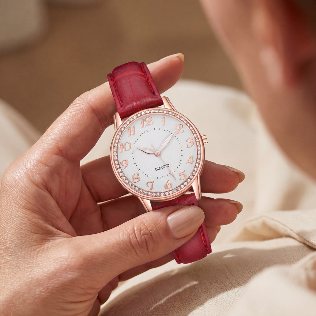 Dames Diamant Lumineus Riem Quartz Horloge