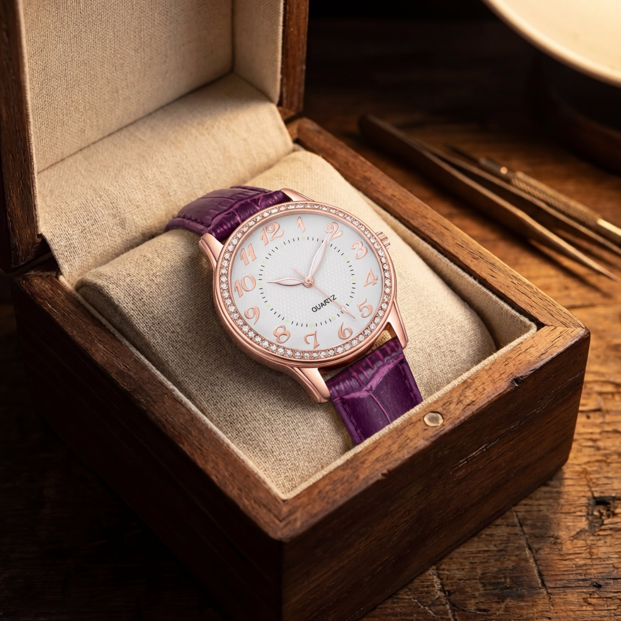 Dames Diamant Lumineus Riem Quartz Horloge