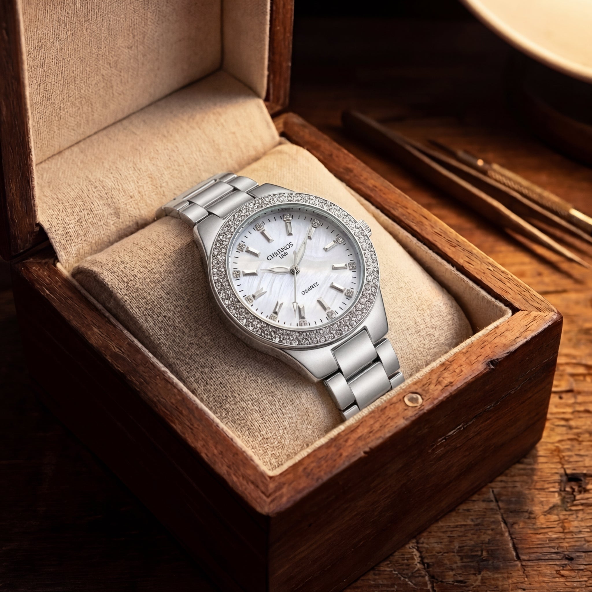Dames Diamant Bezet Quartz Horloge