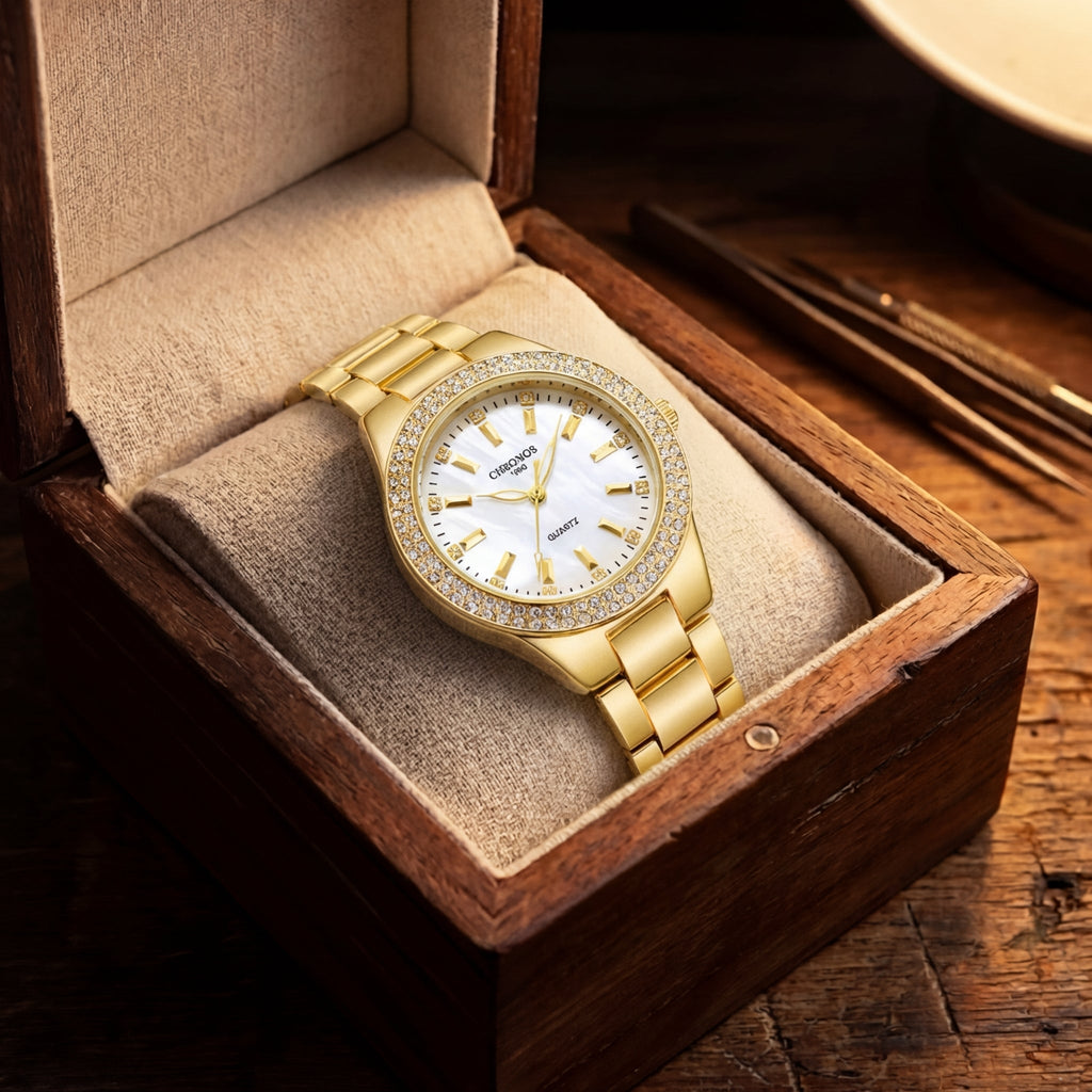 Dames Diamant Bezet Quartz Horloge