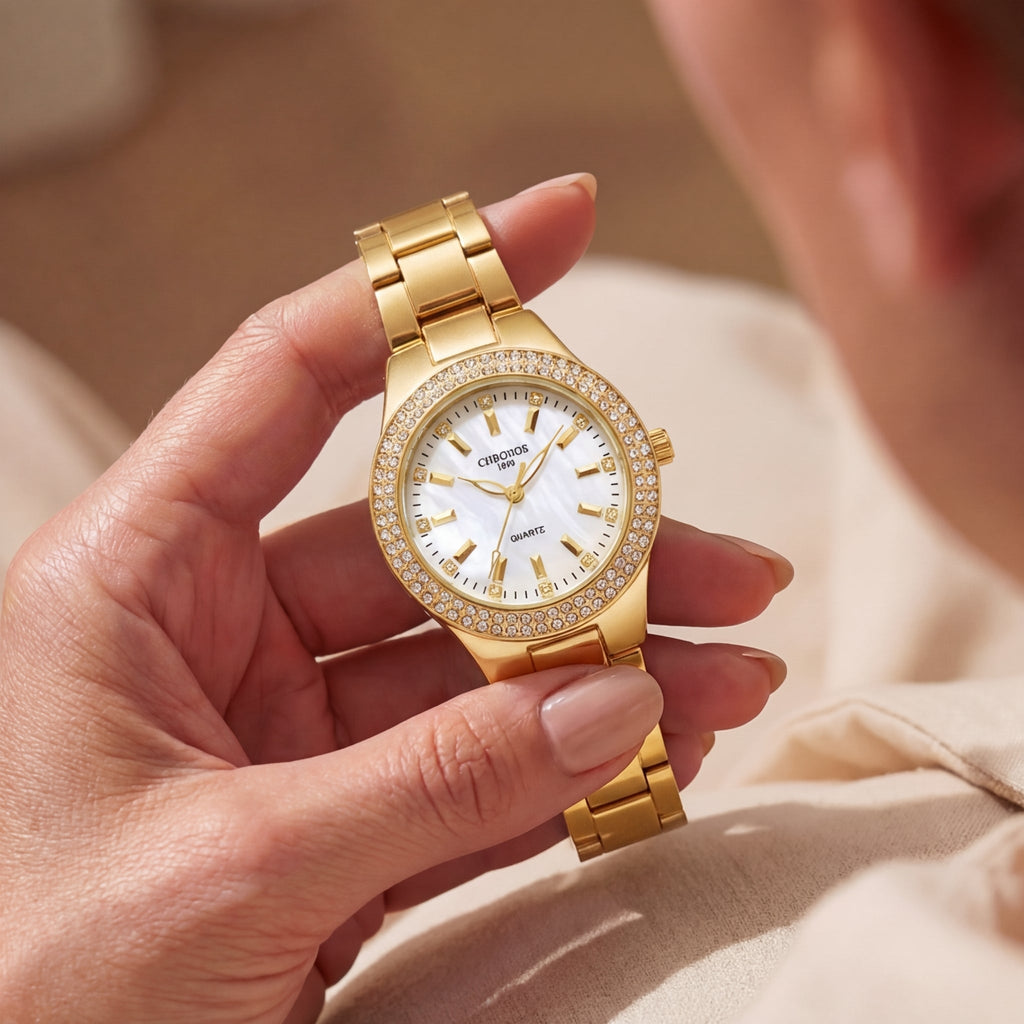 Dames Diamant Bezet Quartz Horloge
