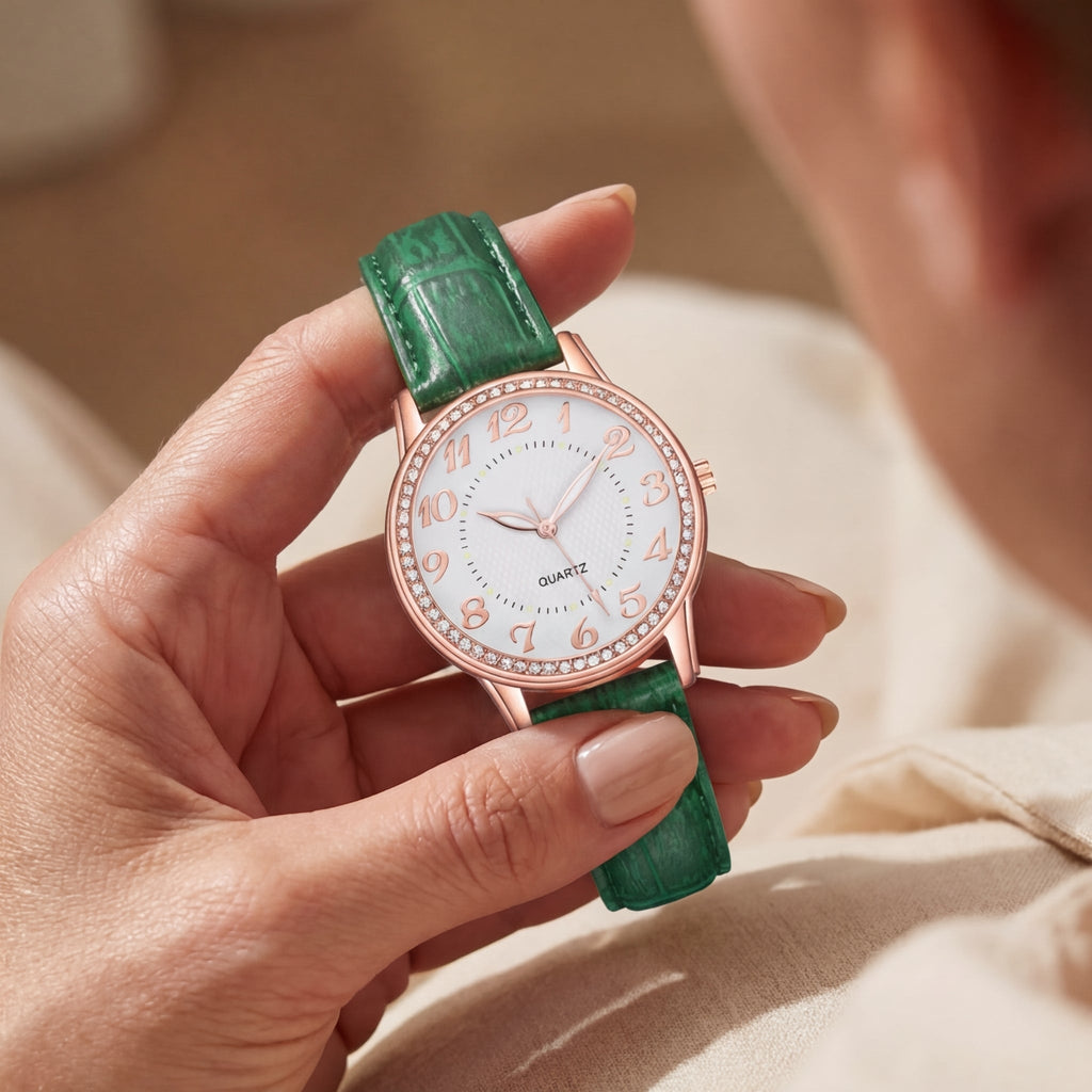 Dames Diamant Lumineus Riem Quartz Horloge