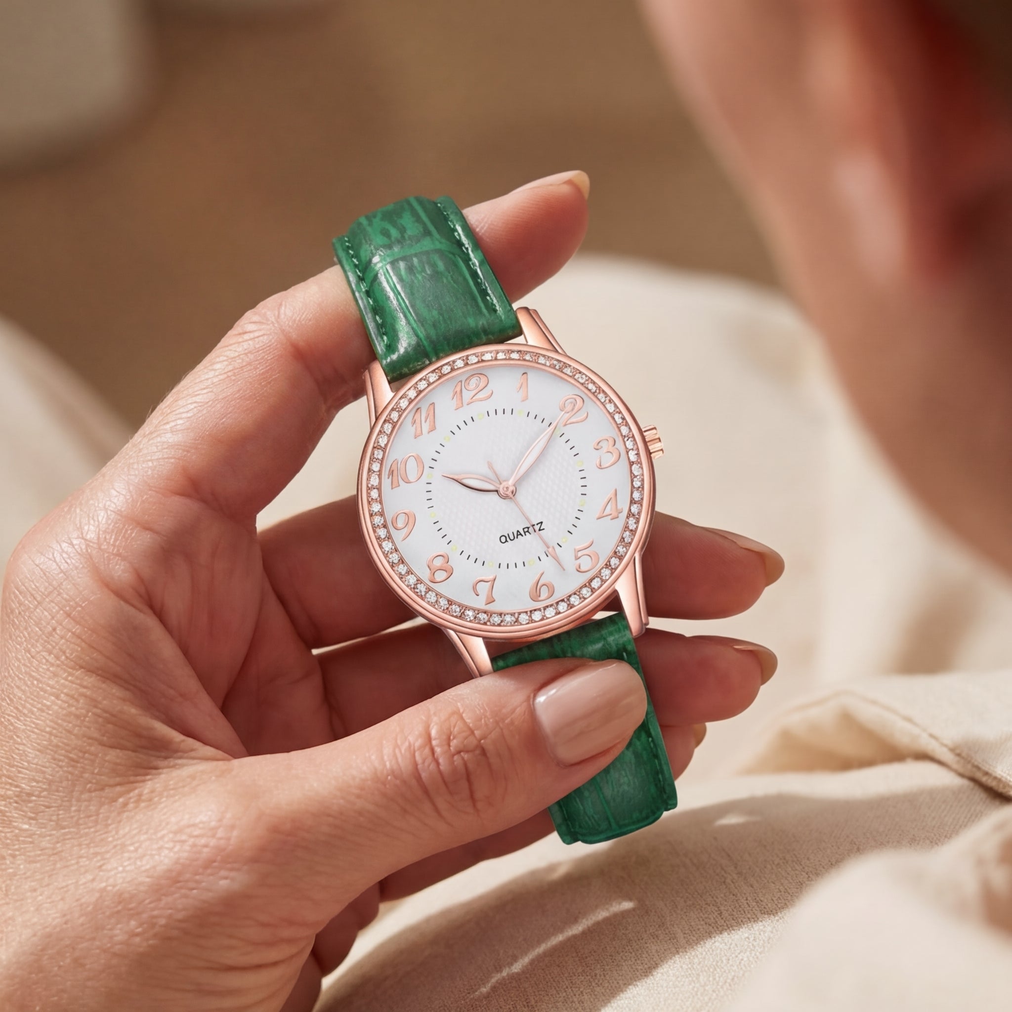 Dames Diamant Lumineus Riem Quartz Horloge