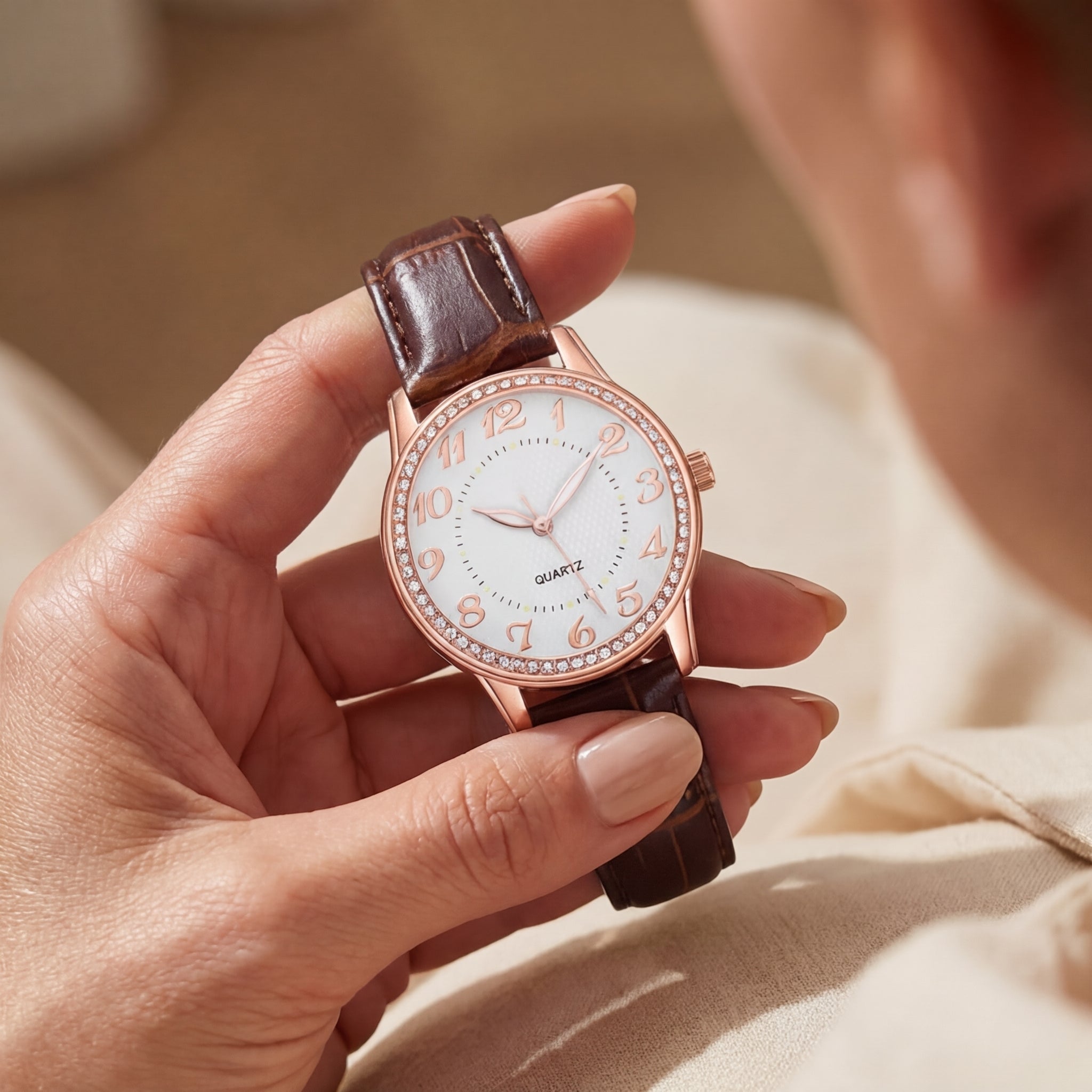 Dames Diamant Lumineus Riem Quartz Horloge