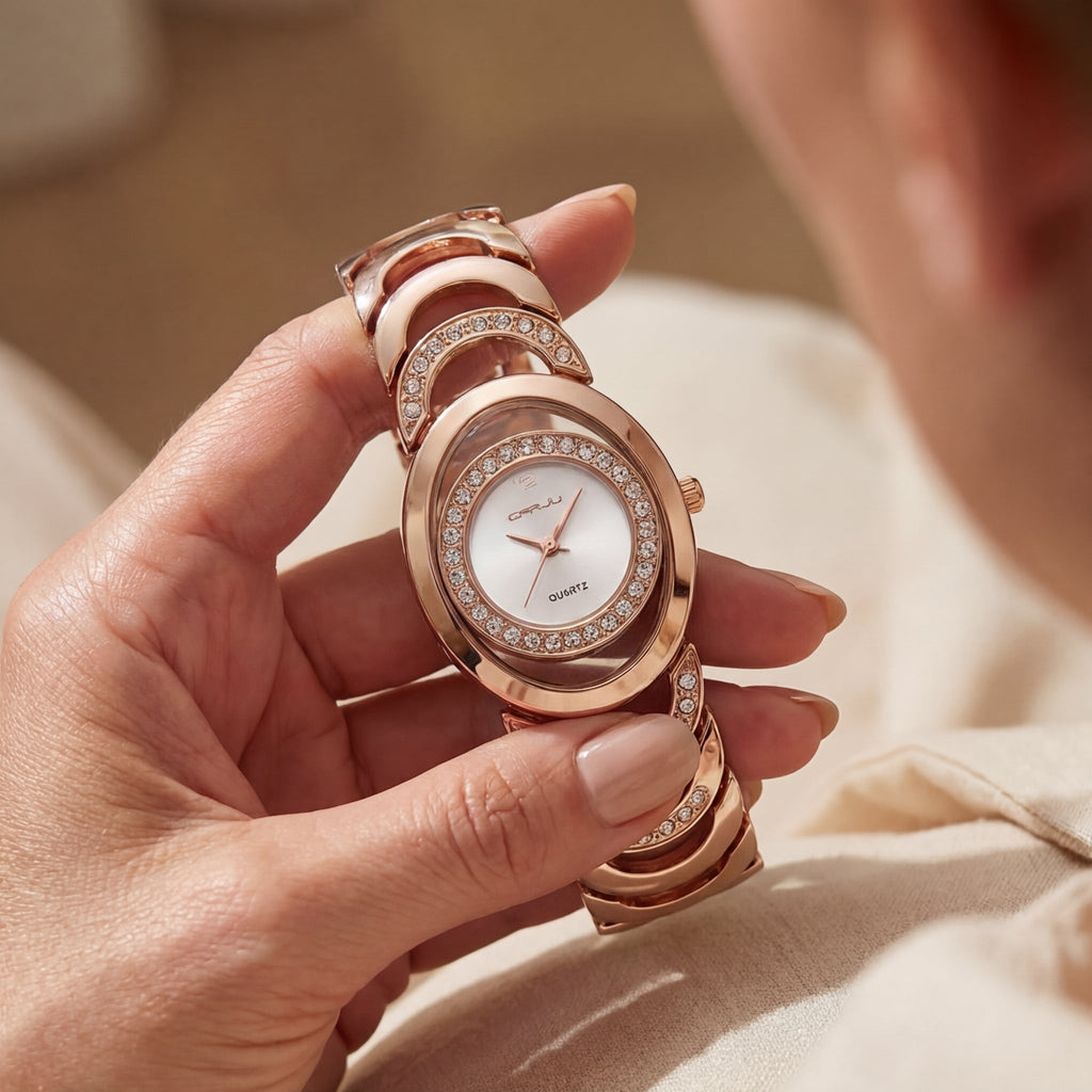 Dames Elegant Diamant Stalen Band Horloge