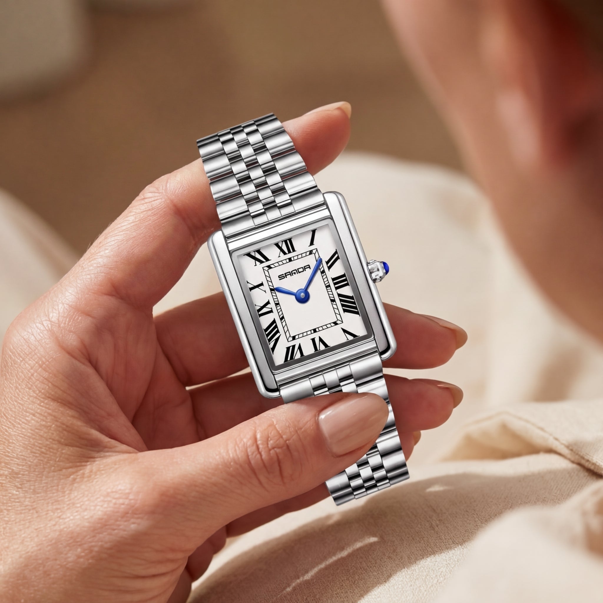 Dames Roestvrijstalen Vierkante Wijzerplaat Horloge