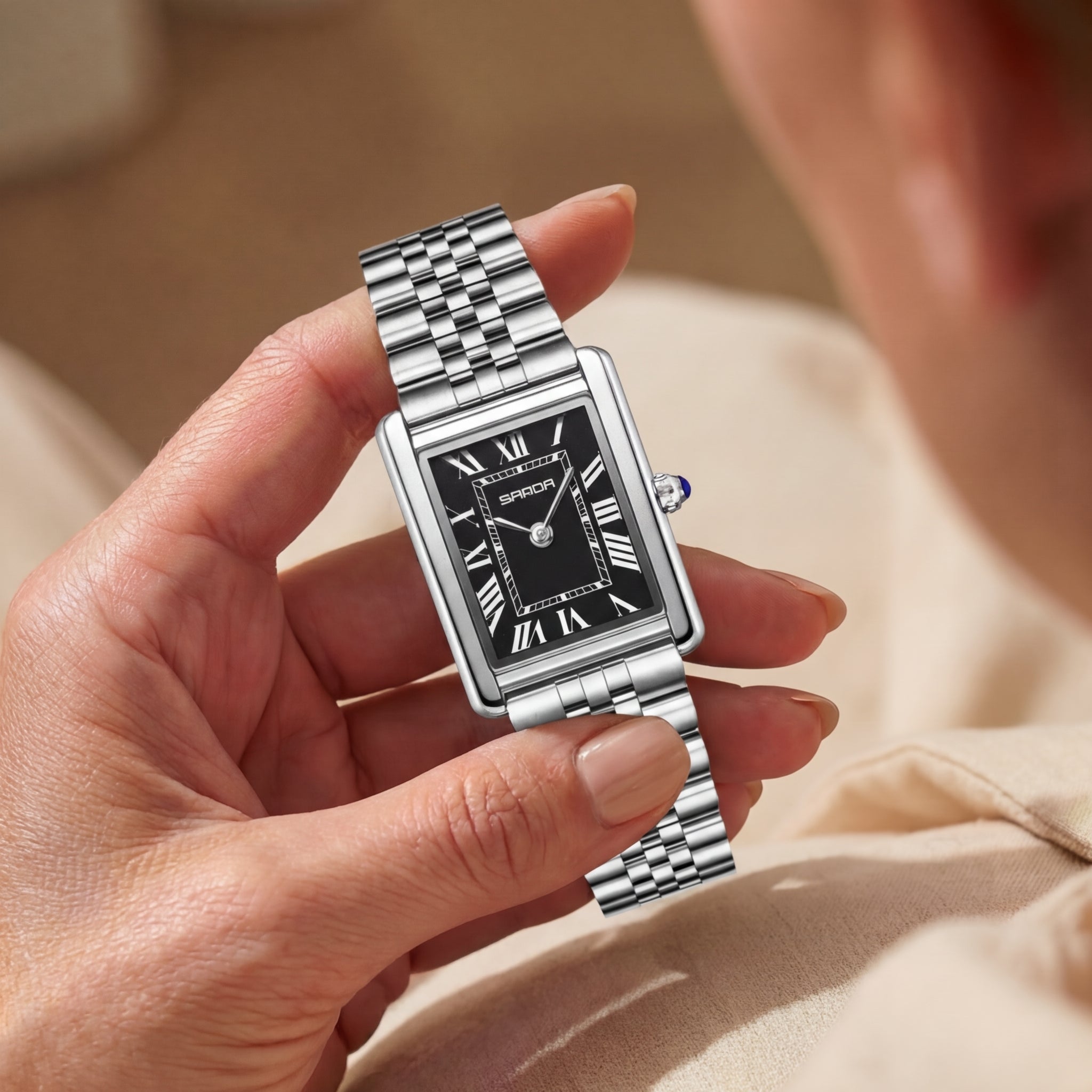 Dames Roestvrijstalen Vierkante Wijzerplaat Horloge
