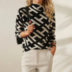 Pull en Cachemire Noir-Blanc Abstrait