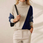 Maglione Bicolore in Cashmere Beige-Blu Navy