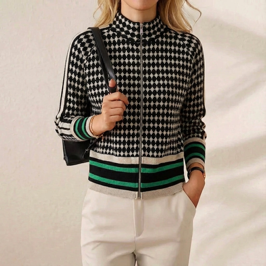 Baumwoll Zweifarbiger Pullover Beige-Navy