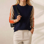 Pull en Cachemire Bleu Foncé-Orange-Taupe