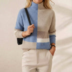 Maglione di Cotone a Blocchi Blu-Beige
