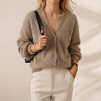 Baumwoll-V-Ausschnitt-Strickjacke