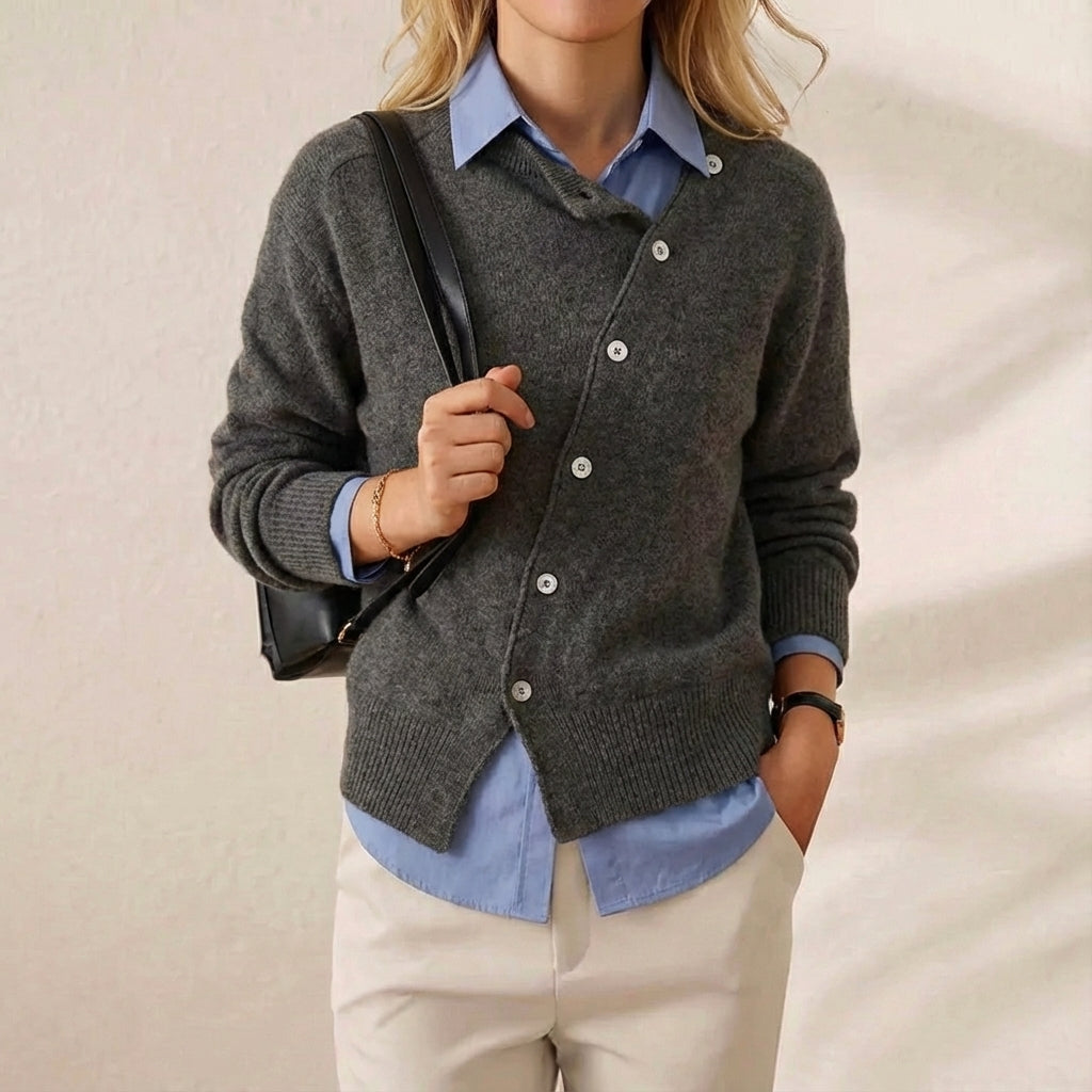 Cardigan en Coton avec Fermeture Boutons Diagonale