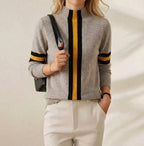 Pull en cachemire noir avec rayures jaunes