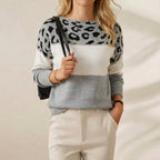 Maglione in Cotone Crema con Stampa Leopardata