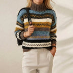 Jersey de Algodón con Rayas Chevron Marrón-Naranja