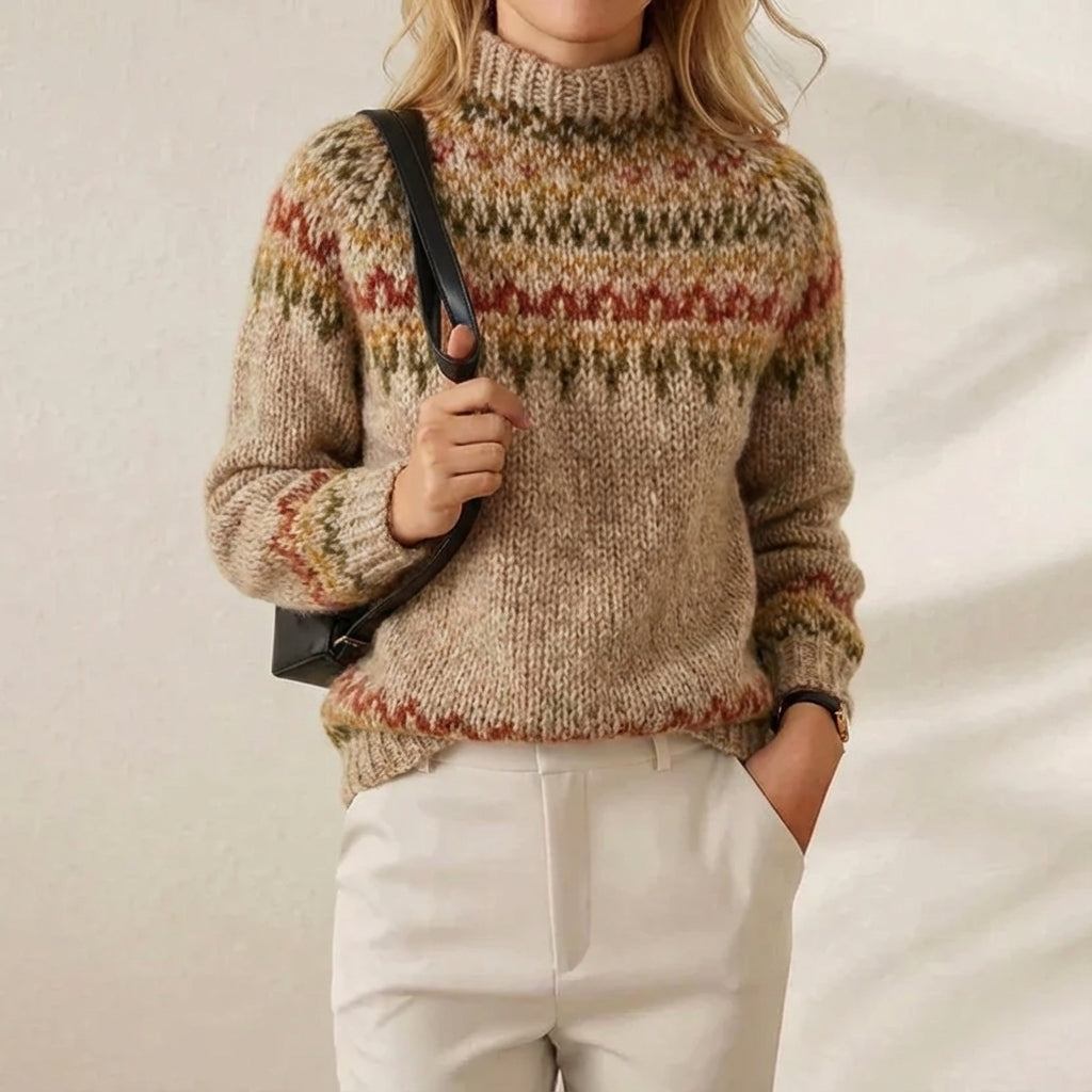 Baumwollpullover mit Braunem Fair Isle Joch