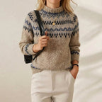 Jersey de Algodón con Canesú Fair Isle Marrón