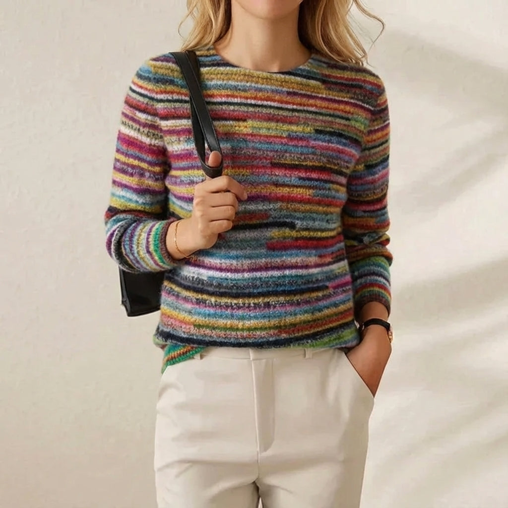 Maglione in Cotone con Righe Orizzontali Toni Terra