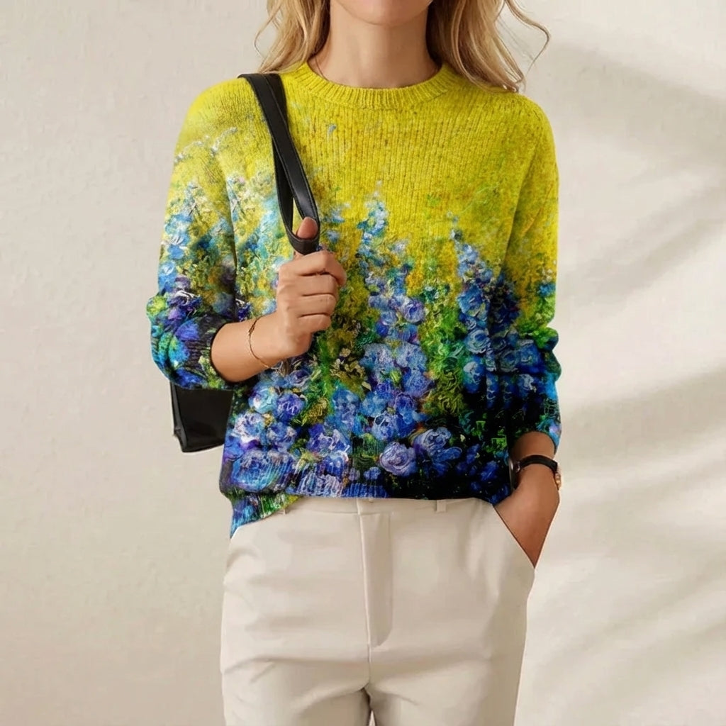 Pull en Coton Jaune avec Motif Fleurs