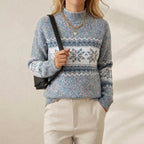 Pull en Coton Bleu Clair avec Motif Flocons de Neige