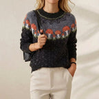 Pull en Coton Noir avec Motif Champignons