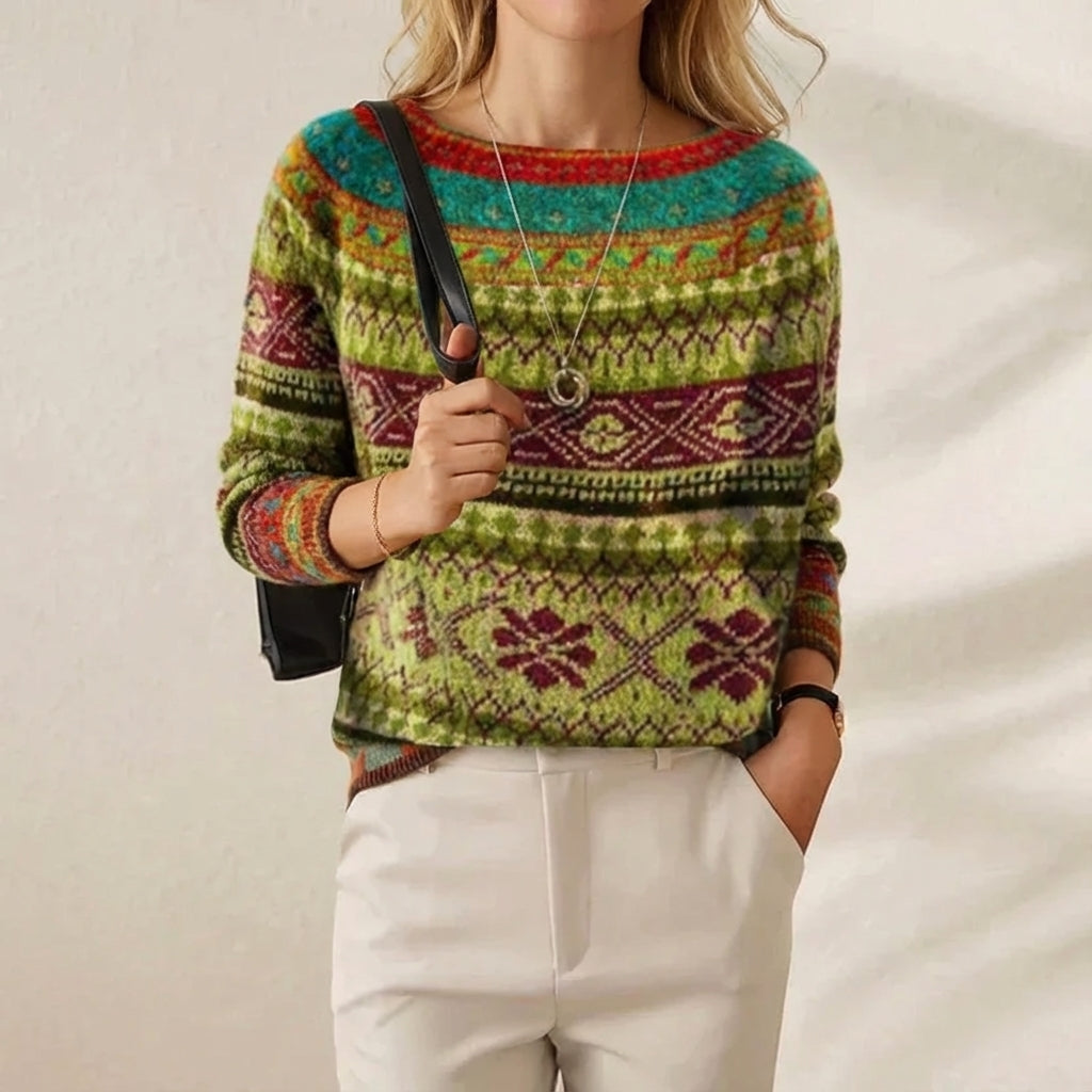 Baumwollpullover Dunkel mit Tribal-Bandmuster